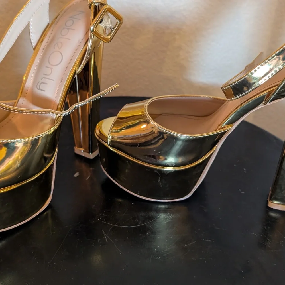 Gold Metallic Platform Slingback Heels